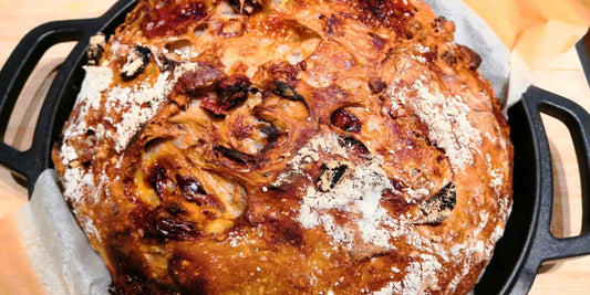 No-Knead Festive Bread – Cranberry, Wensleydale, & Walnut